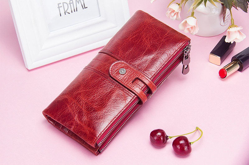 Vintage Cowhide Casual Buckle Women's Long  Wallet Handbag