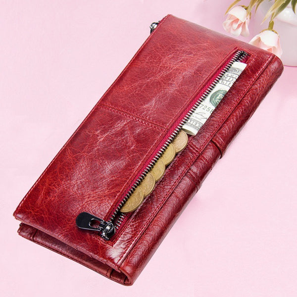 Vintage Cowhide Casual Buckle Women's Long  Wallet Handbag