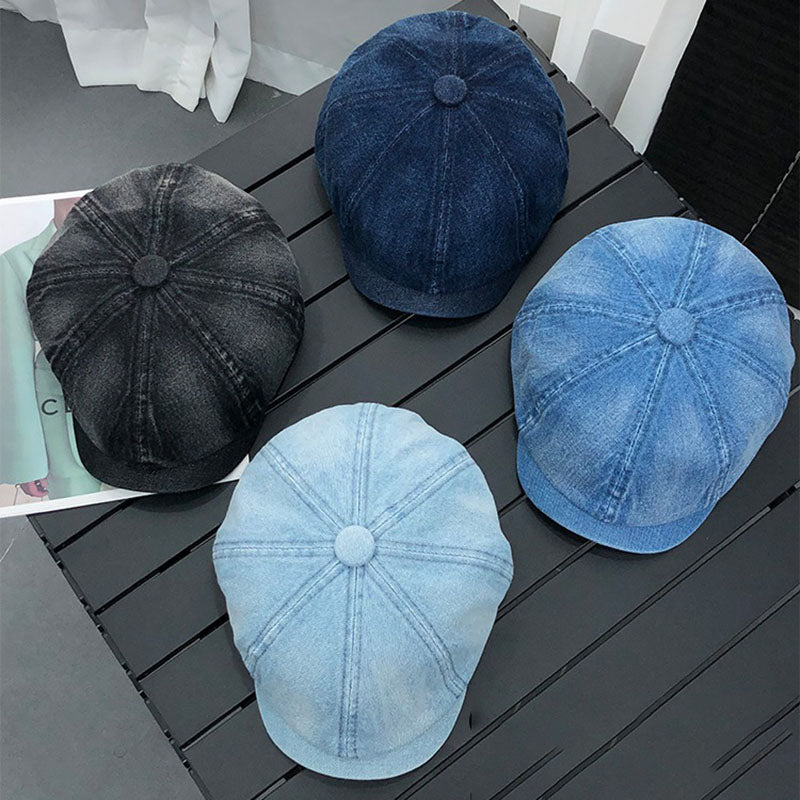 Retro Washed Denim Peaked Cap Beret Hip Hop Artist Hat