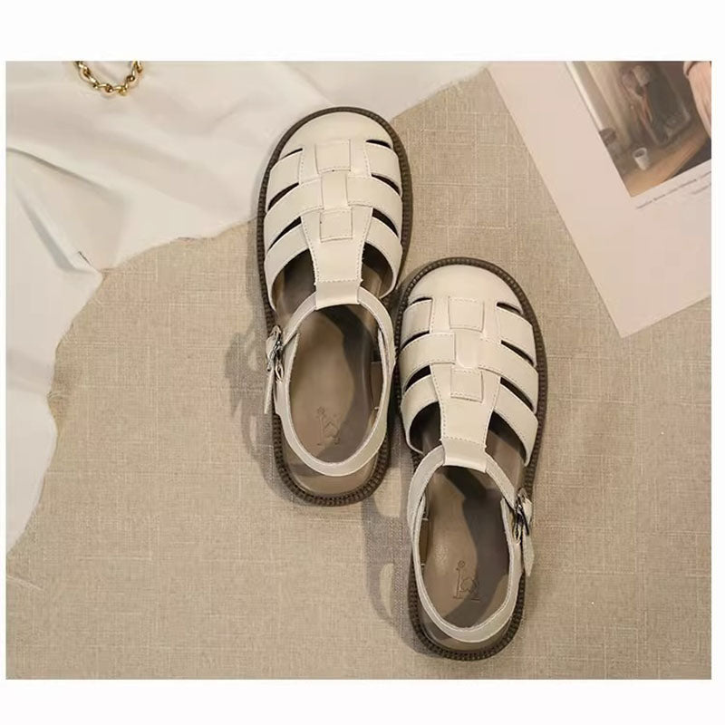 Retro Thick Sole Single Buckle Woven Roman Sandals