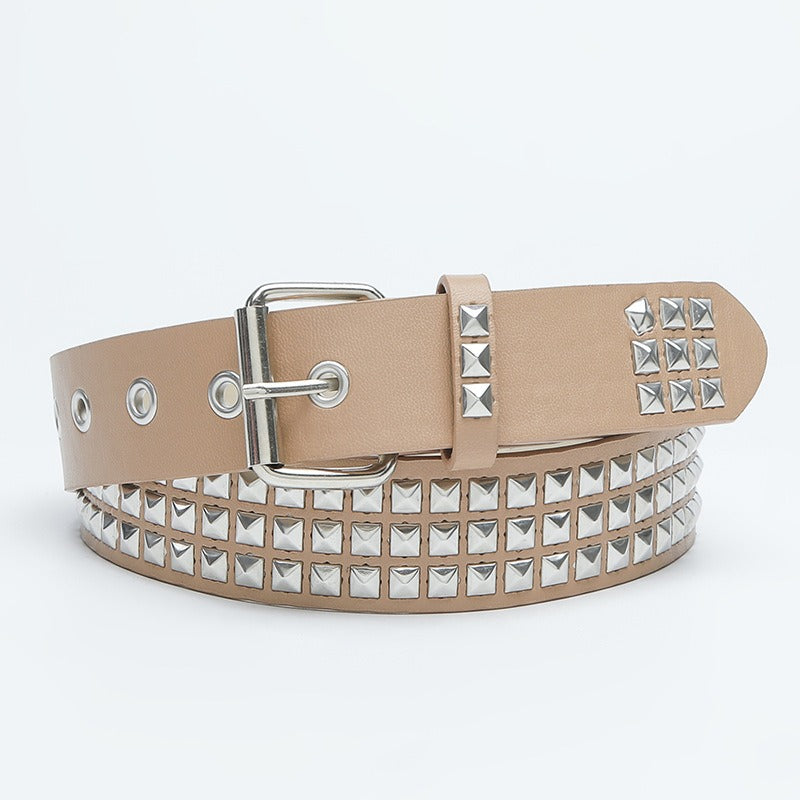 Punk Square Bead Rivet Pyramid Inlaid Lady Belt