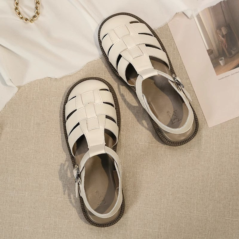 Retro Thick Sole Single Buckle Woven Roman Sandals