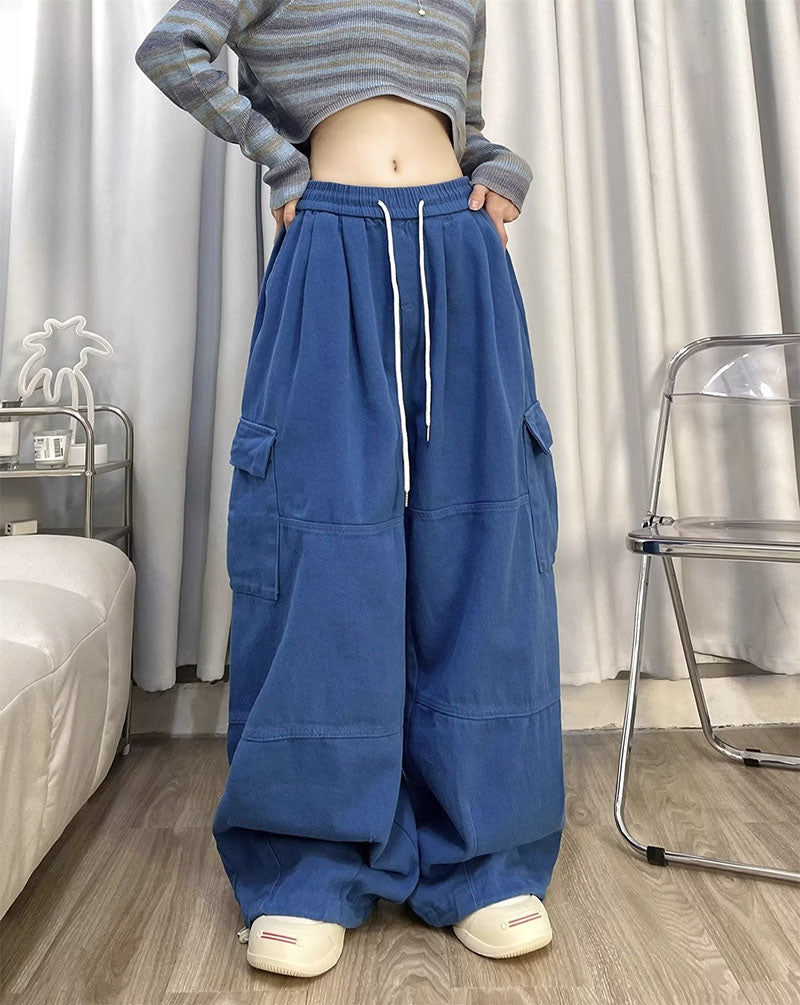 Retro Overalls Spring New Wide-leg Pants Loose Mopping Casual Trousers for Women