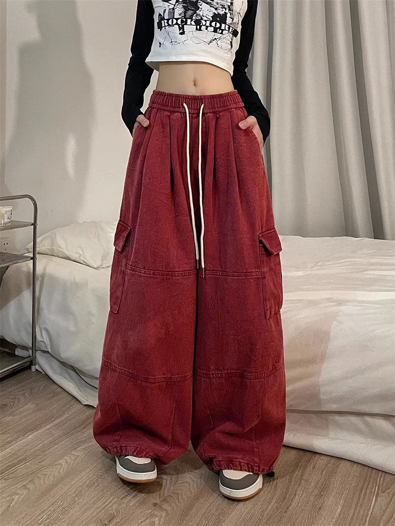 Retro Overalls Spring New Wide-leg Pants Loose Mopping Casual Trousers for Women