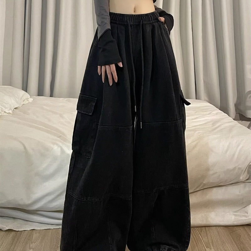 Retro Overalls Spring New Wide-leg Pants Loose Mopping Casual Trousers for Women