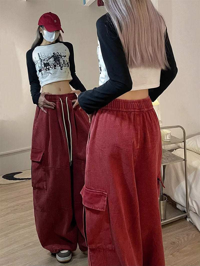 Retro Overalls Spring New Wide-leg Pants Loose Mopping Casual Trousers for Women