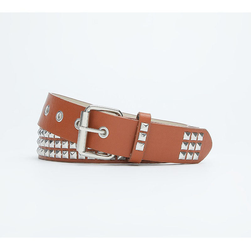 Punk Square Bead Rivet Pyramid Inlaid Lady Belt