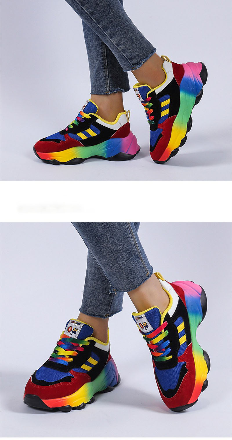 Casual Rainbow-bottom Lace-up Woven Breathable Sneakers