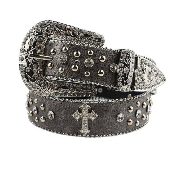 Punk Pin Buckle Imitation Diamond Inlaid Belt