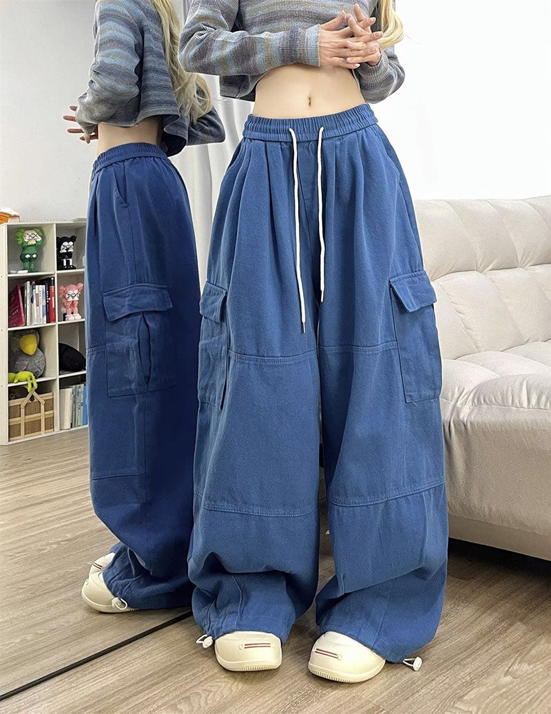 Retro Overalls Spring New Wide-leg Pants Loose Mopping Casual Trousers for Women