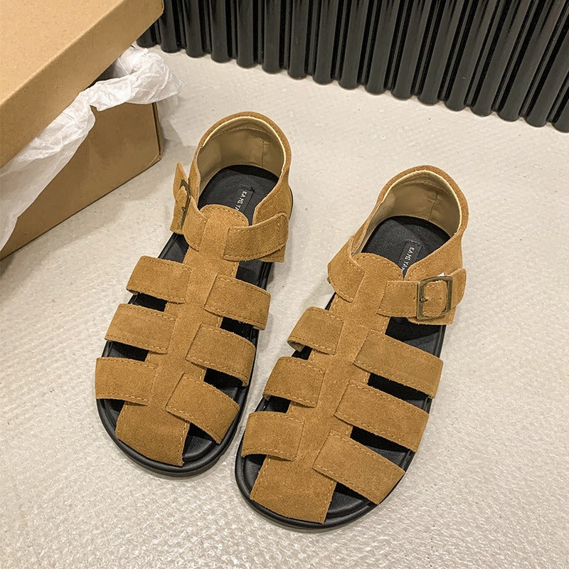 Summer New Large Woven Hollow Lazy Shoes Buckle Roman Sandals