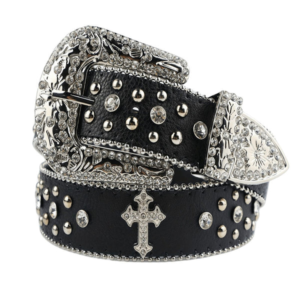 Punk Pin Buckle Imitation Diamond Inlaid Belt