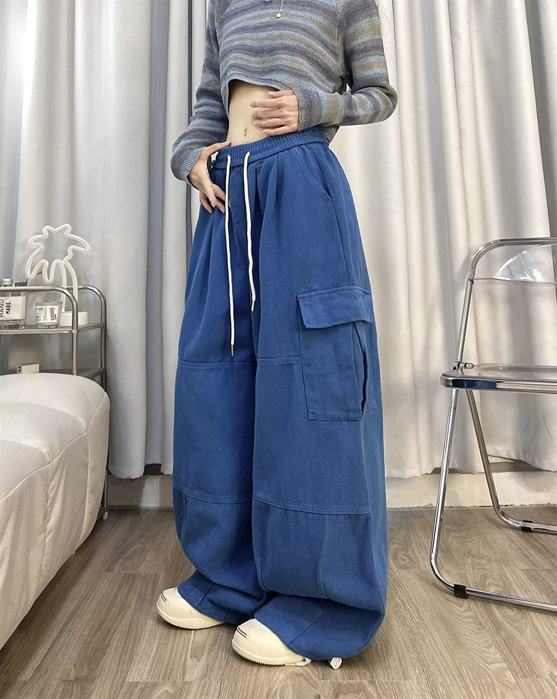 Retro Overalls Spring New Wide-leg Pants Loose Mopping Casual Trousers for Women