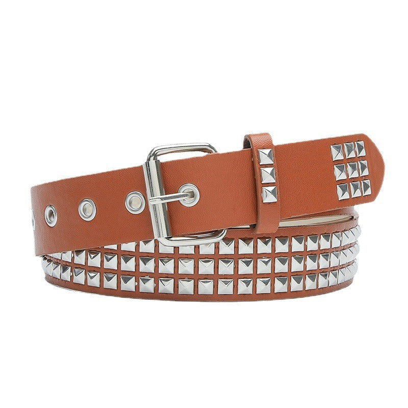 Punk Square Bead Rivet Pyramid Inlaid Lady Belt