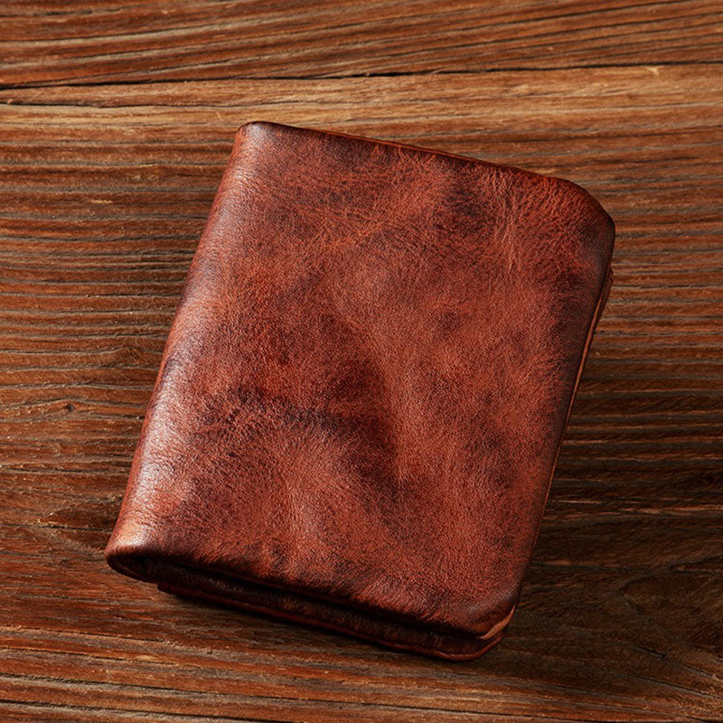 Retro Genuine Leather  Handmade Wallet Business Casual Short Wallet