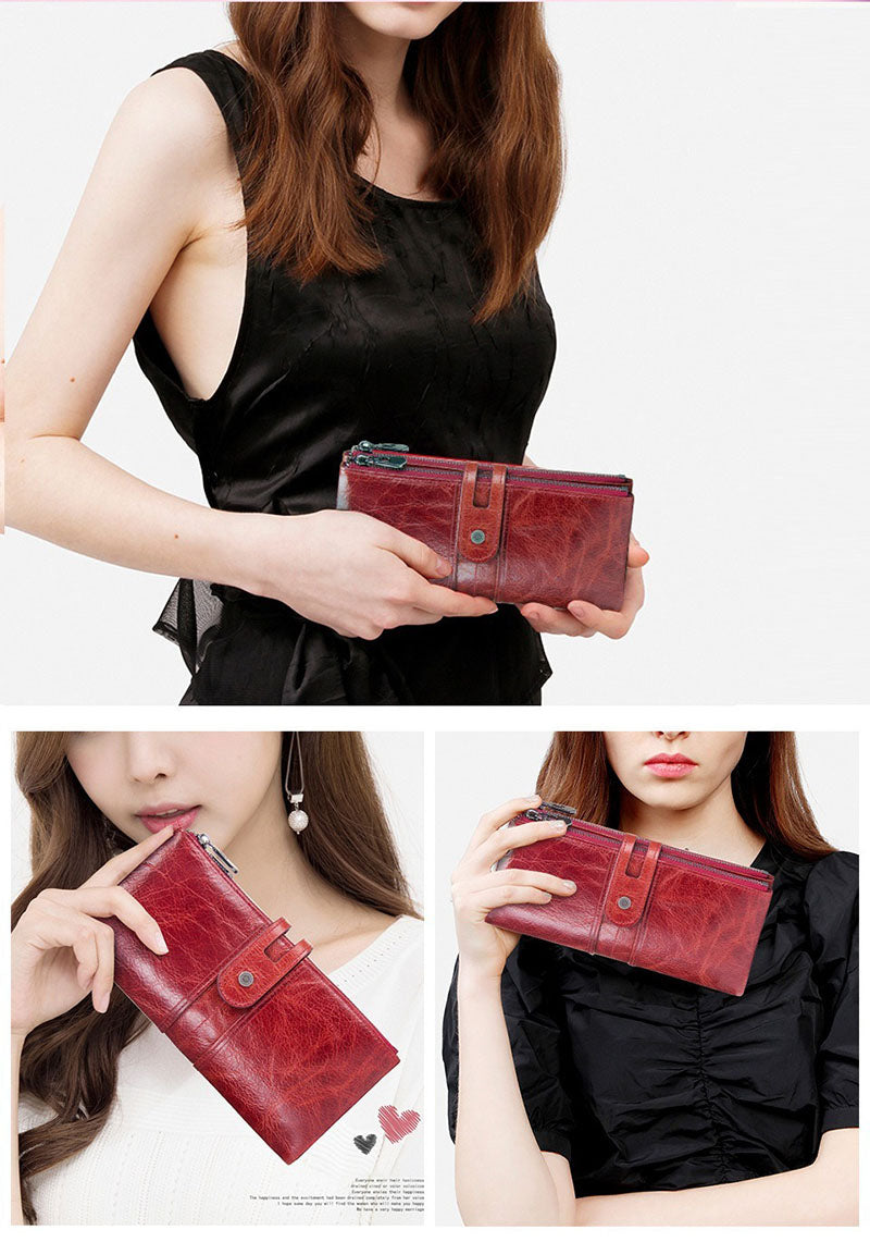 Vintage Cowhide Casual Buckle Women's Long  Wallet Handbag