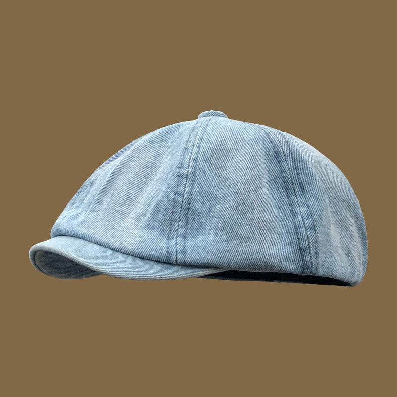 Retro Washed Denim Peaked Cap Beret Hip Hop Artist Hat