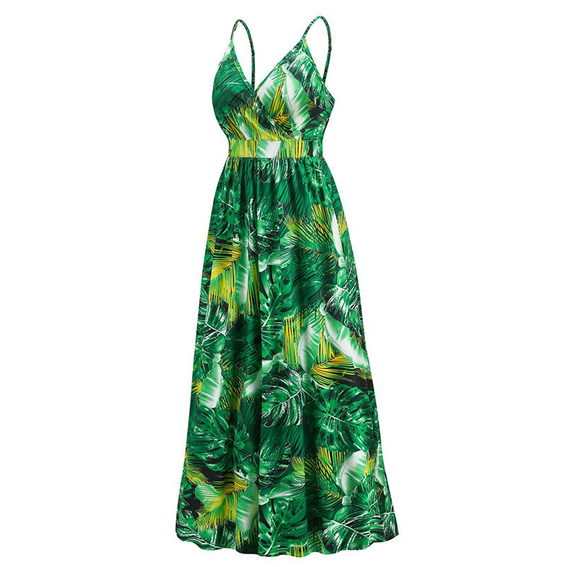 New Style Bohemian Printed Sexy V-neck Sling Dress