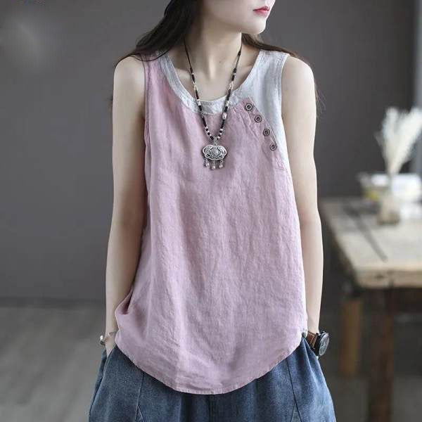 Women's New Sleeveless Tank Top Assembly Color Collision Casual T-shirt