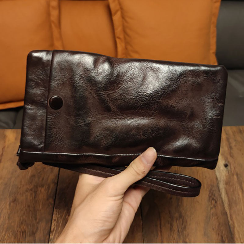 Retro Handmade Leather Long Purse Card Holder Mobile Phone Bag