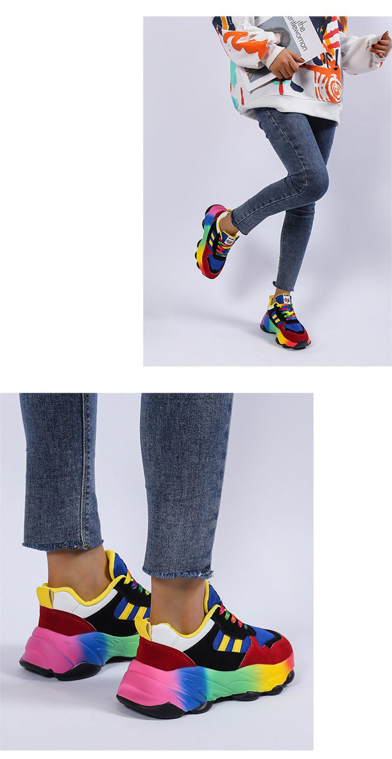 Casual Rainbow-bottom Lace-up Woven Breathable Sneakers