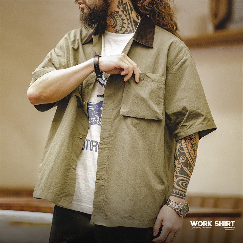 Retro Waterproof Thin Short-sleeved Work Shirt Outdoor Casual Two Pocket Shirt