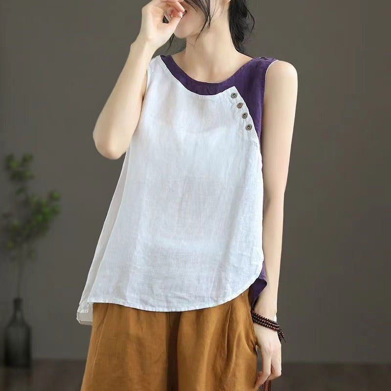 Women's New Sleeveless Tank Top Assembly Color Collision Casual T-shirt