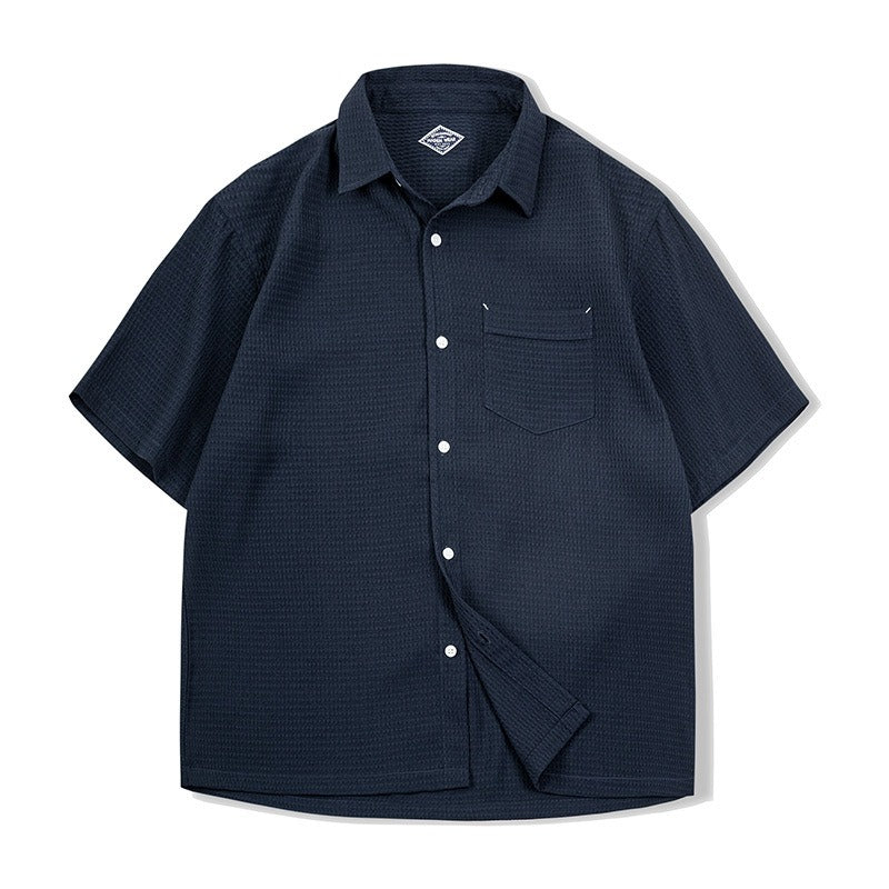 Casual Waffle Short-sleeved Shirt Wrinkle-free Breathable Shirt