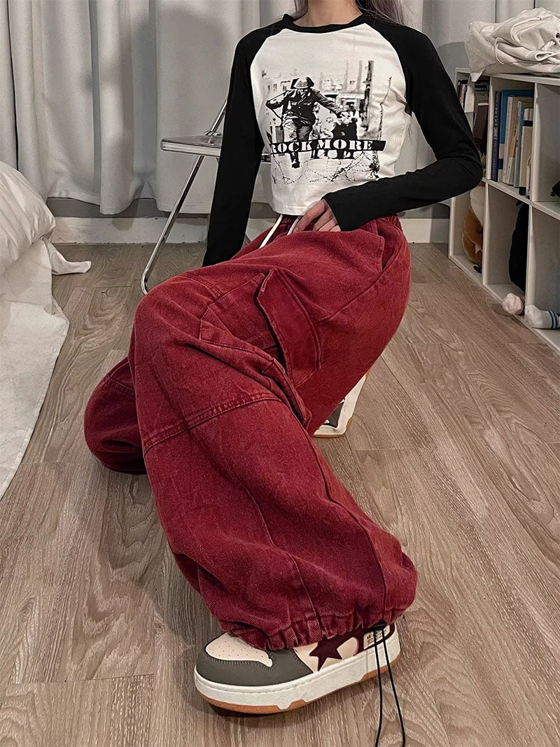 Retro Overalls Spring New Wide-leg Pants Loose Mopping Casual Trousers for Women