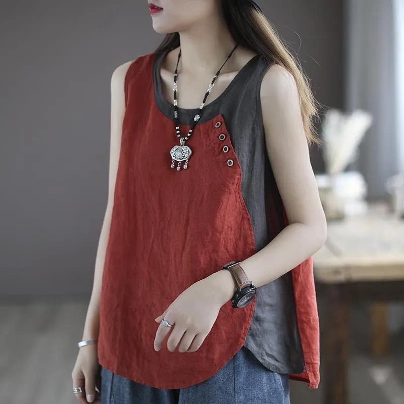 Women's New Sleeveless Tank Top Assembly Color Collision Casual T-shirt