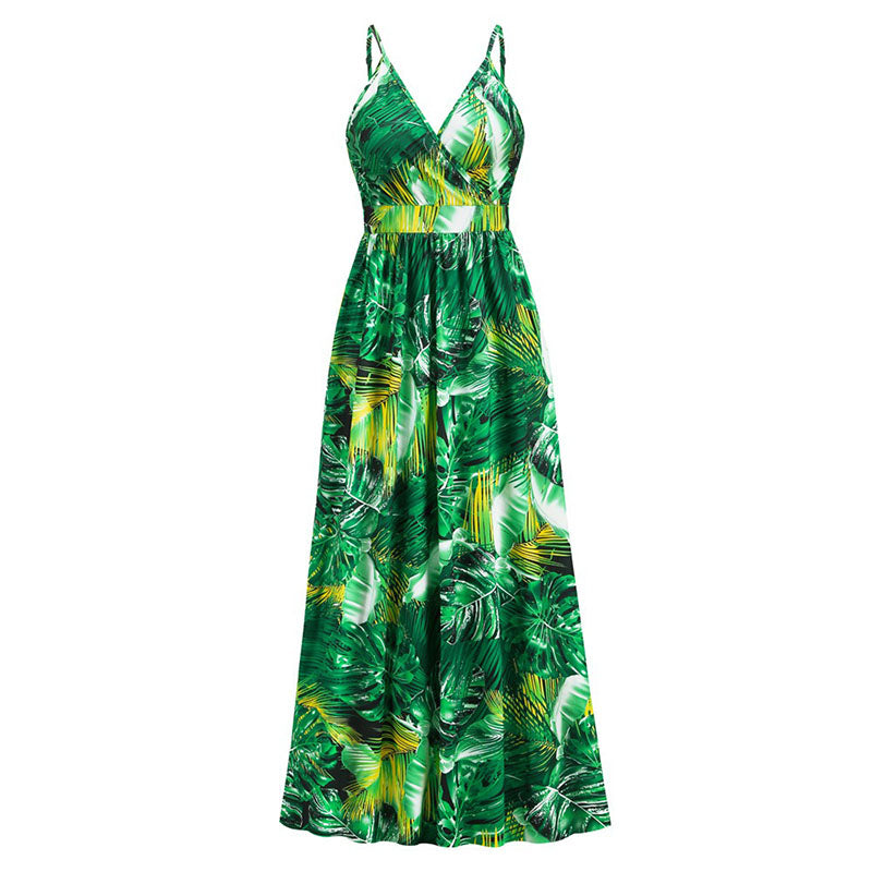 New Style Bohemian Printed Sexy V-neck Sling Dress