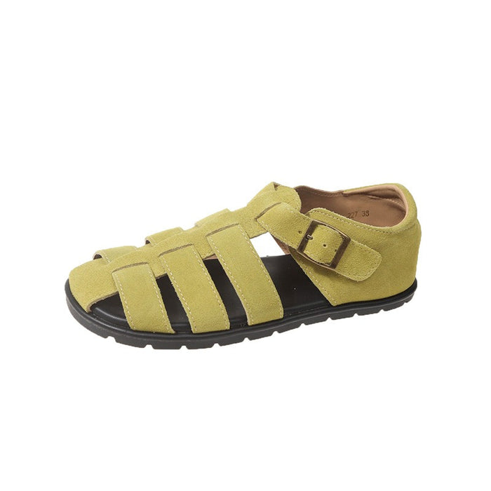 Summer New Large Woven Hollow Lazy Shoes Buckle Roman Sandals