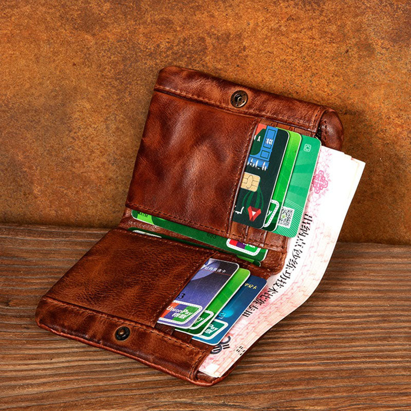 Retro Genuine Leather  Handmade Wallet Business Casual Short Wallet