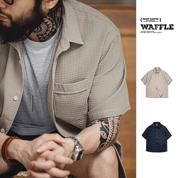 Casual Waffle Short-sleeved Shirt Wrinkle-free Breathable Shirt