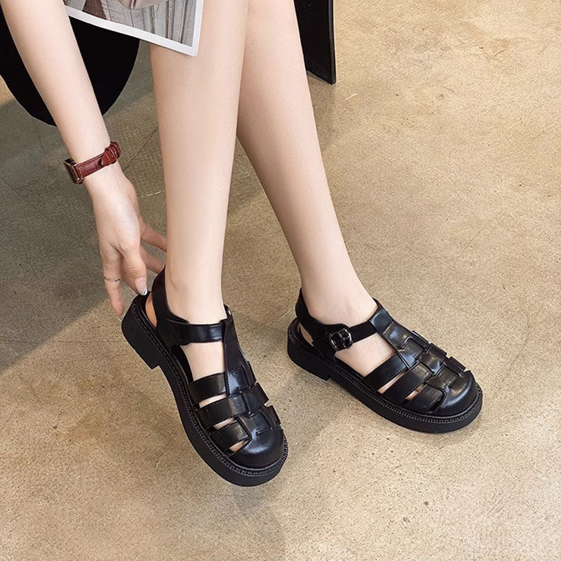 Retro Thick Sole Single Buckle Woven Roman Sandals