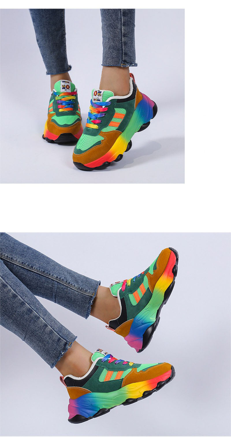 Casual Rainbow-bottom Lace-up Woven Breathable Sneakers