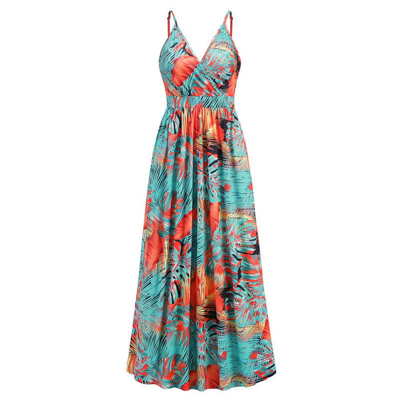 New Style Bohemian Printed Sexy V-neck Sling Dress